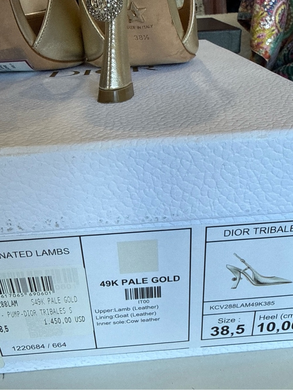 Dior Metallic Gold Pointed Slingback Heels with Crystal Heel Accent - Picture 6 of 12